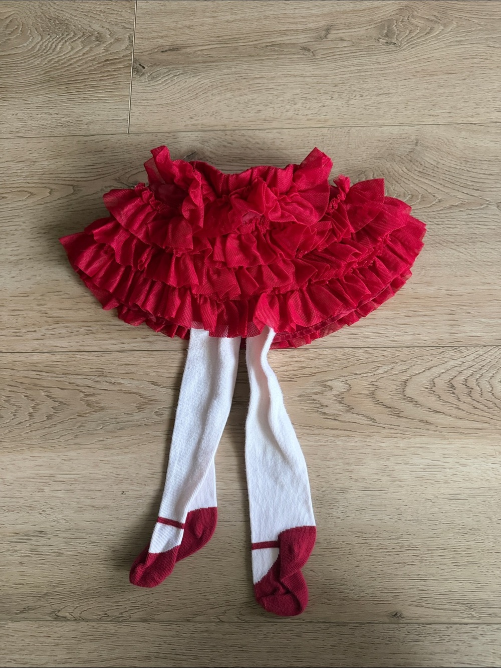 Red Ruffled Tutu Skirt with White & Red Tights - Kids Costume size 0-3 months